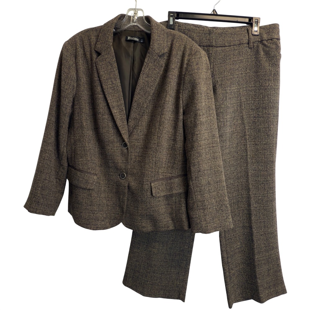 New York & Company 7th Avenue Suiting Brown Textured Blazer Pants Suit Set 10/18
